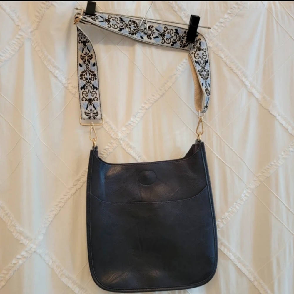 Ahdorned Midnight Blue Vegan Leather Crossbody Bag